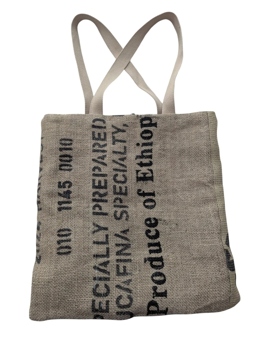 New Handmade Upcycled Burlap Coffee Bean Tote / Market Bag - Picture 2 of 7